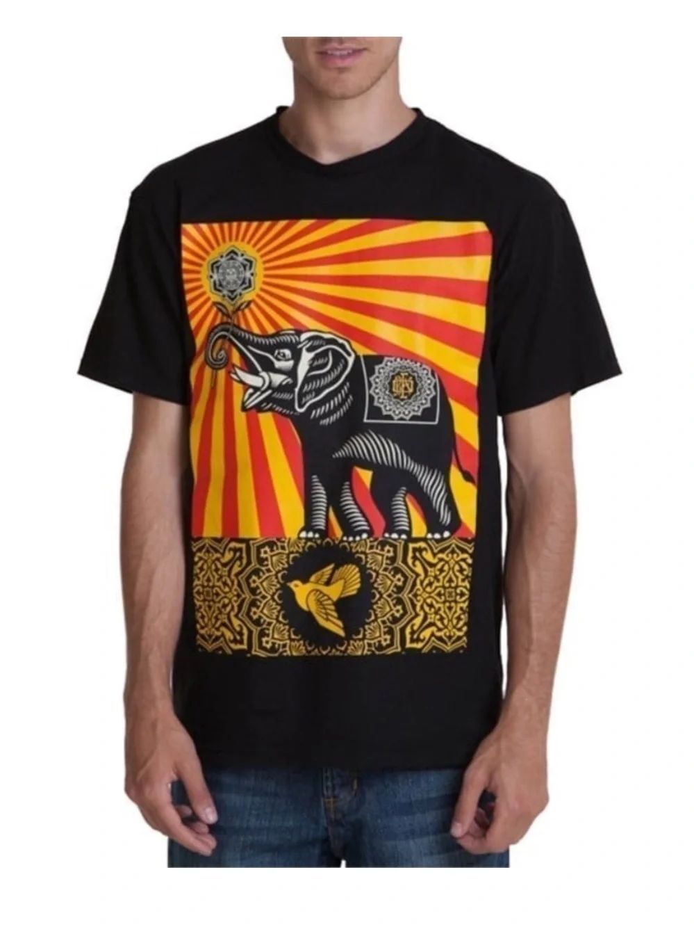 Vintage OBEY Elephant Black Graphic T-Shirt Size Men’s Medium